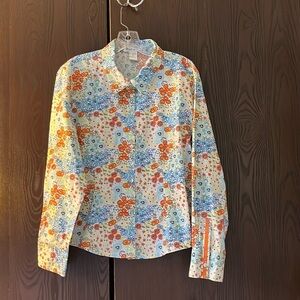 West Palm long sleeved white blouse with floral pattern. Size XL